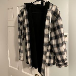 Women’s or men’s hooded plaid shacket
